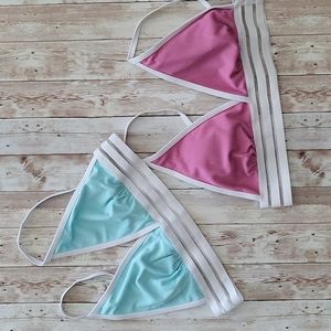 Bikini tops (2) pink and sea foam blue sz L
